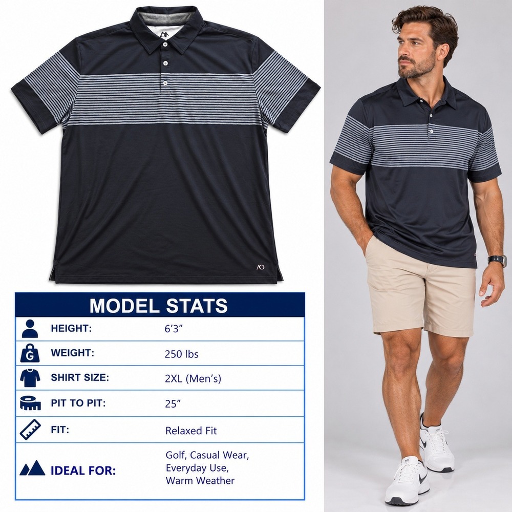 AndersonOrd Del Mar Performance Polo Shirt Ombre Blue Striped XXL NEW